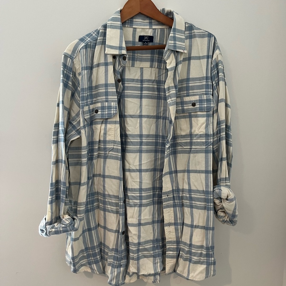 George Light Blue and White Plaid Shirt
